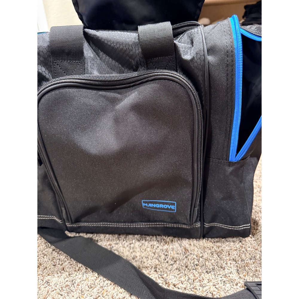 Mangrove Single Bowling Ball Bag Black Blue Padded Shoulder Strap Shoe Pockets